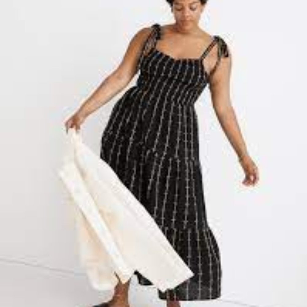 Madewell Lucie Tie-Strap Tiered Midi Dress in Jacquard Stripe Size M